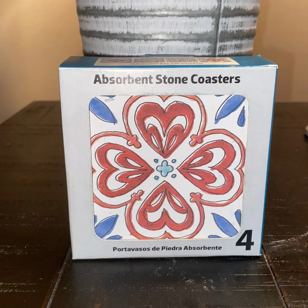 LAST CHANCE! NEW Absorbent Stone coasters! 4 Beautiful designs! Set of 4! - Picture 2 of 5